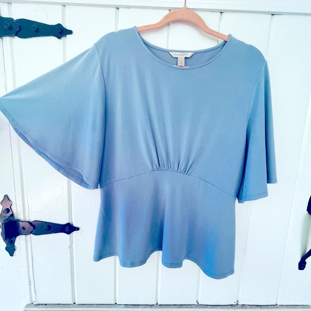 BANANA REPUBLIC Periwinkle Baby Blue Cozy Bell Sleeve Top L Large - Picture 7 of 7